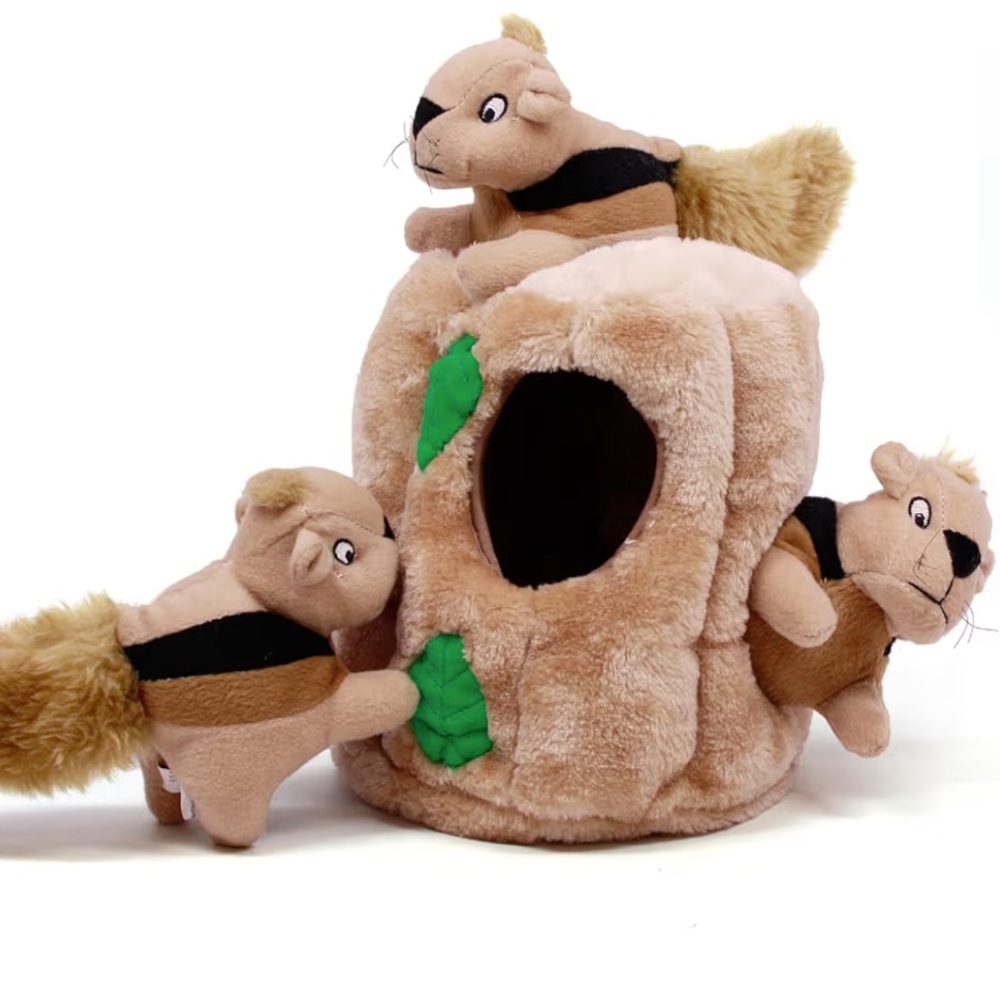 Interactive Squirrel Hideaway Plush Toy for Small Pets